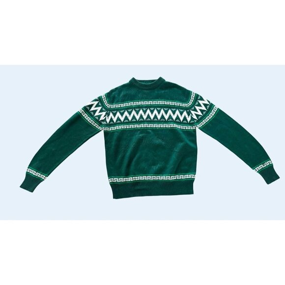 Vintage Men's 80s / 90s Unbranded Fair Isle Green Sweater Size S - Picture 2 of 8